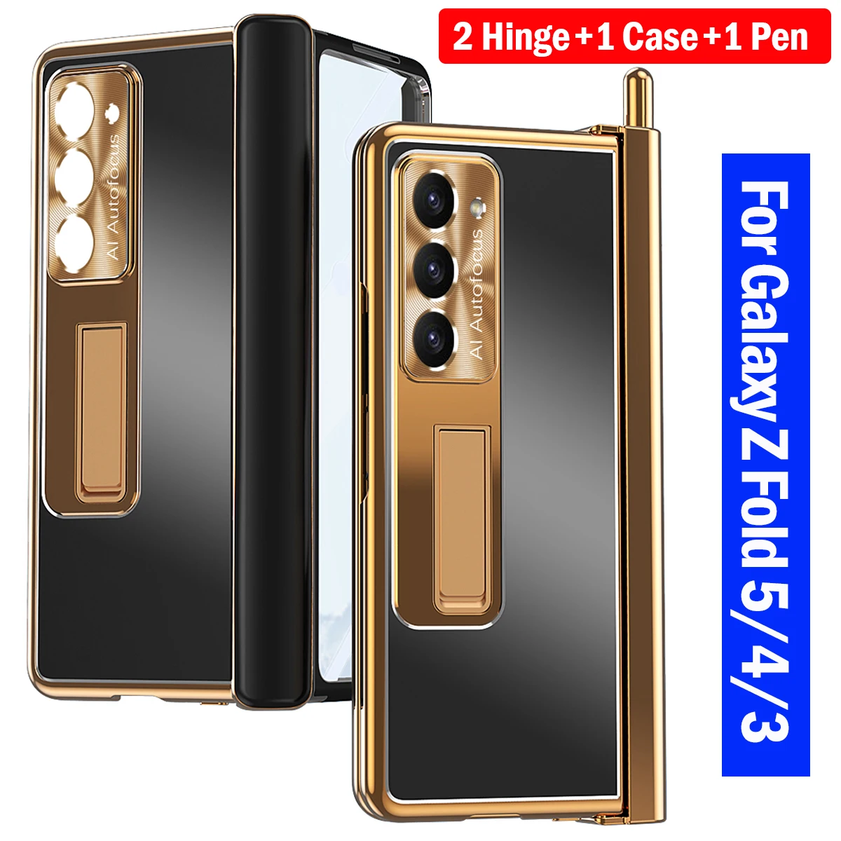 

Z Fold 5 Case 2 PCS Hinge Pen Slot Capa for Samsung Galaxy Z Fold 5 4 3 5G Case Aluminum Alloy Front Glass Stand Cover with Pen