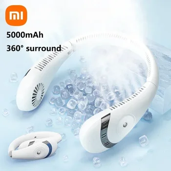 샤오미 2023 휴대용 걸이식 목 선풍기, 접이식 여름 공기 냉각, 5000mAh USB 충전식 블레이드리스, 스포츠용 음소거 넥밴드 팬