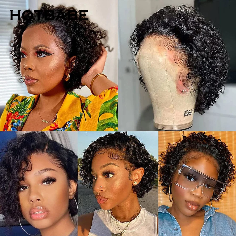 Pixie Cut Short Curly Lace Front Human Hair Wigs for Women 13x4 Transparent Lace Frontal Wig Brazilian Preplucked Lace Wig 180%