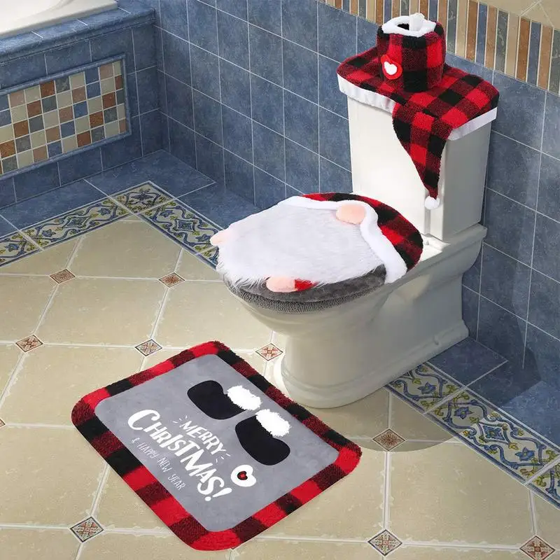 

Christmas Toilet Seat Cover 4PCS/Set Funny Gnome Toilet Seat Cover Set Gnome Toilet Tank Cover For Bathroom Decor Supplies