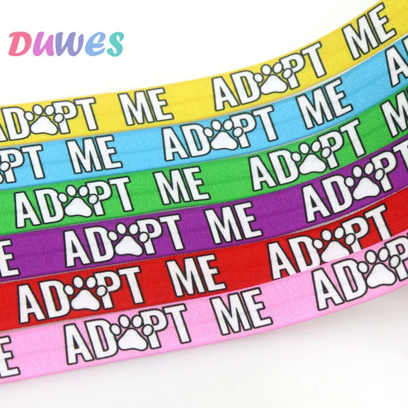 DUWES 5/8'' 50yards Adopt Me Dog Printed Fold Elastic FOE Stretch Ribbon Headwear Accessories Craft DIY Sewing D1804 |