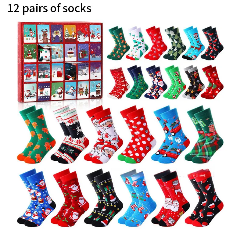 New Advent Calendar Christmas Socks 12/24pcs Adult Socks For Men And Women Christmas Countdown Christmas Decorat 24-day Surprise