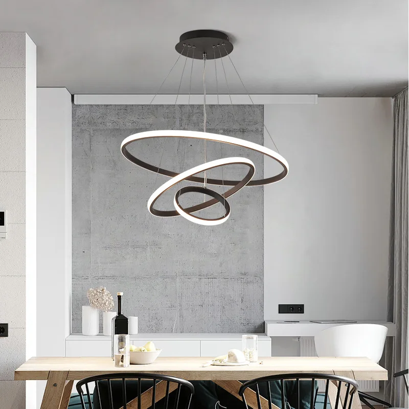 

2022 LED Dimmable Pendant Lamp Modern Black white Rings Circle Lamp Loft Living Dining Room Kitchen Lndoor Lighting Fixture