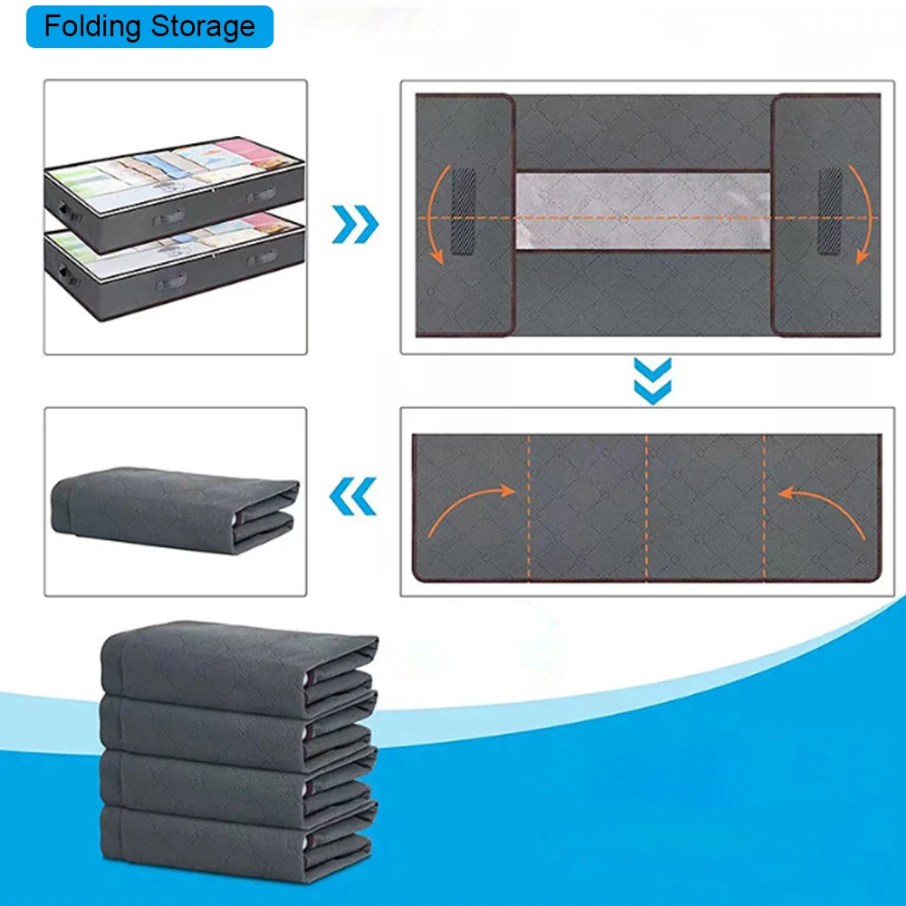 1PC Collapsible Non-Woven Underbed Organizer Large Capacity Clothes Blanket Organizer Organize Bedroom Closet Dust 5
