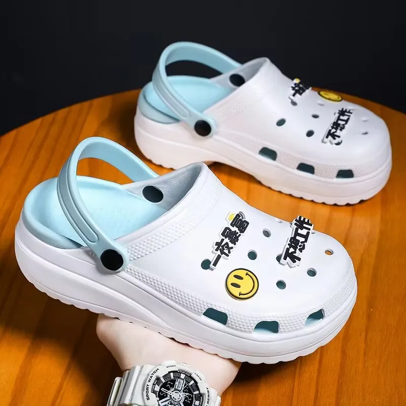 2023 New Summer Women's Clogs Slippers Fashionable Thick-Soled Round Toe Outdoor Non-Slip Couples Beach Sandals 4