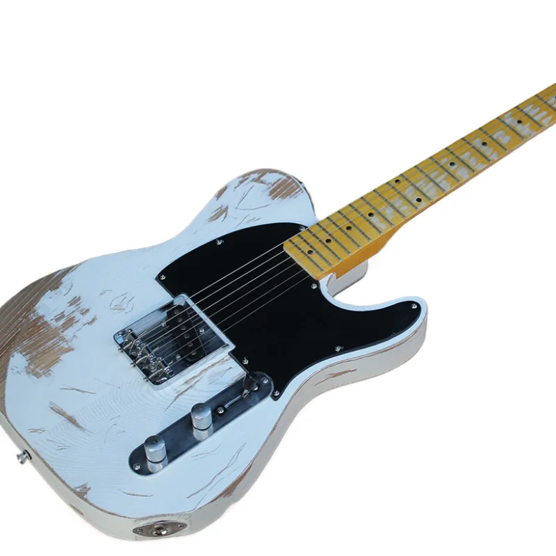 

Imitation old white electric guitar, white wax wood body, retro yellow neck