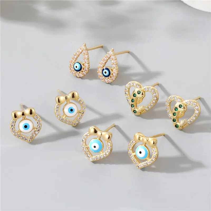 Rame Zircone Hollow Heart Waterdrop Evil Eye Orecchini Per Le Donne Ragazza Vintage Maria Turco Blue Eye Orecchini Gioielli Xe4