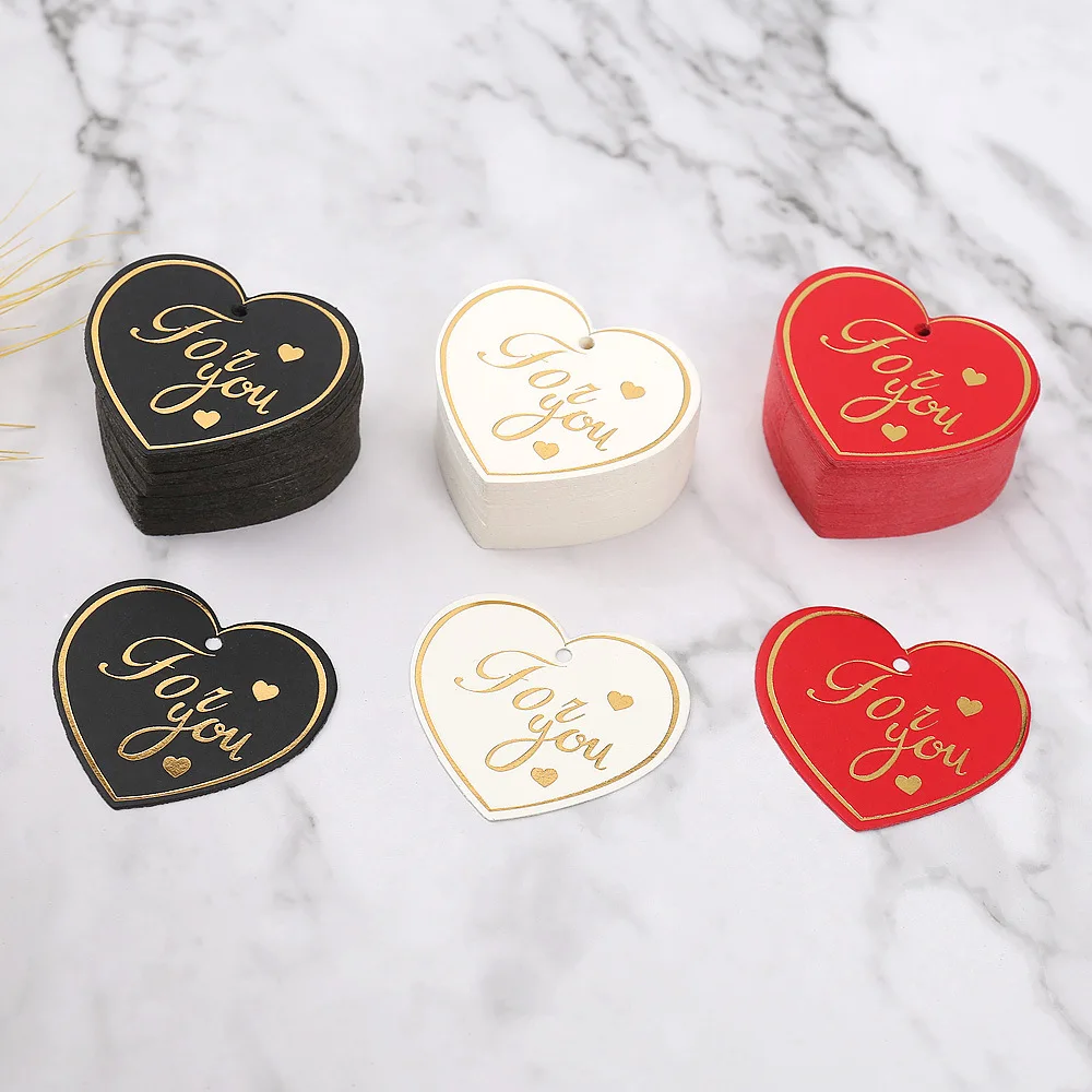 Heart Shaped Thank You Tags Red White Black Paper Cards Labels Gift Bags Hang Tag for Wedding Birthday Xmas Party Supplies 100pcs