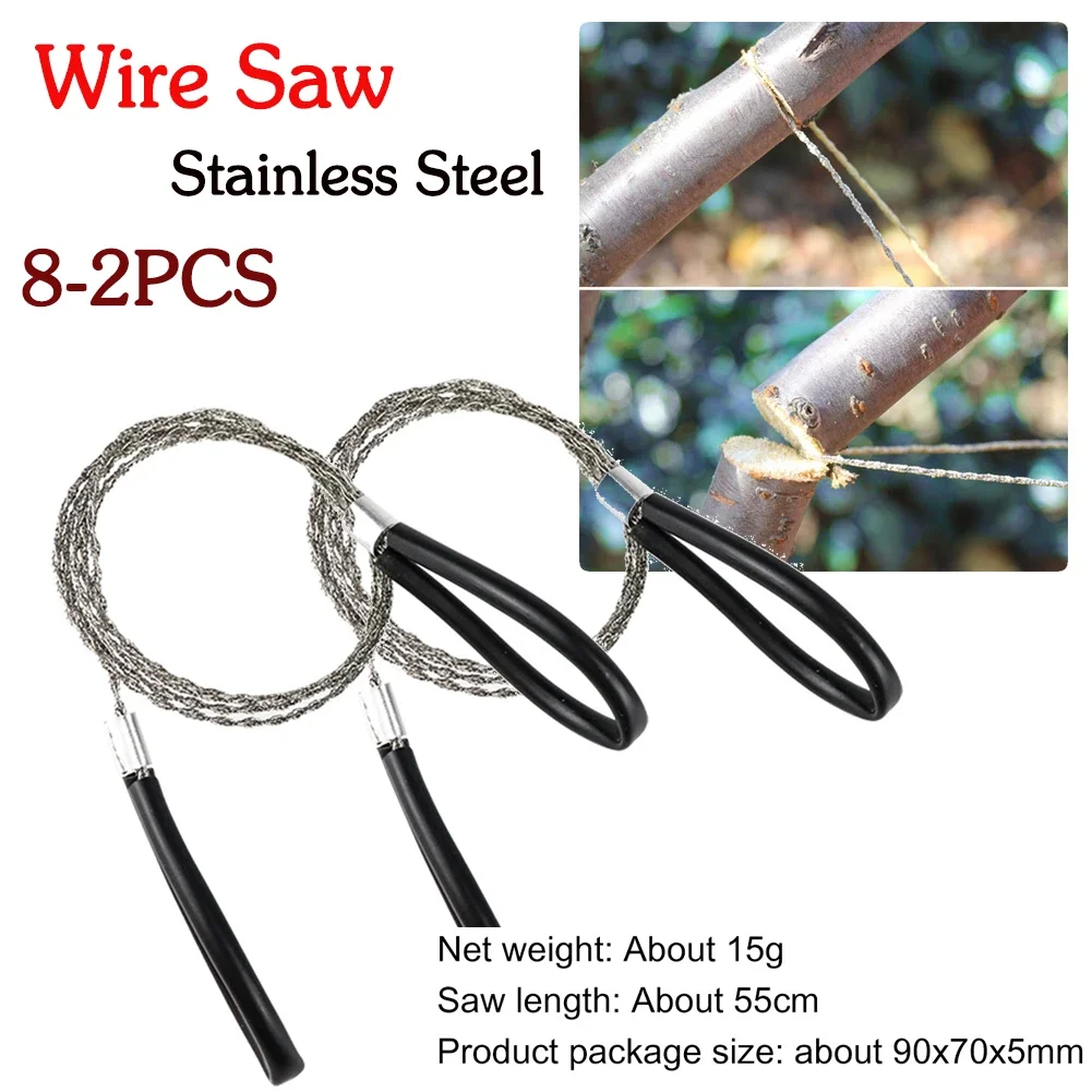 8-2PCS Portable Chainsaw Steel Rope Hand Saw Chain Emergency Survival Gear 24 inch Steel Wire Saw Wood Cutting Chain Saw Tools 6