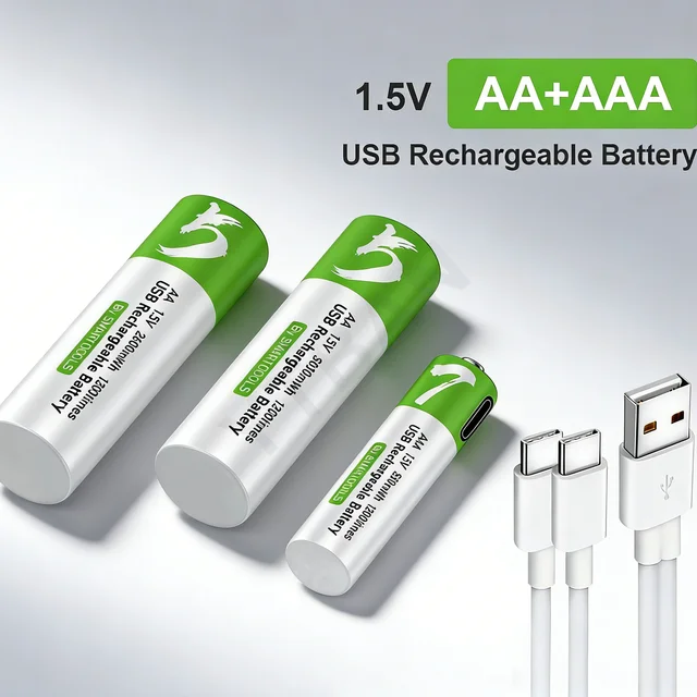 1.5V AA+AAA USB Rechargeable battery AA 2600mWh/AAA 750mWh li-ion batteries for toys Remote Control Mouse and Keyboard +Cable 1