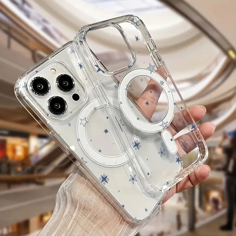 Blue Little Star Magsafe Magnetic Phone Case with Wireless Charging Support - Clear Cover