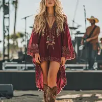 2025 Vintage Music Festival Dress - Rock Party Carnival Style, Ethnic Floral Cotton Linen Bohemian Wasteland Maxi Dress for Wome