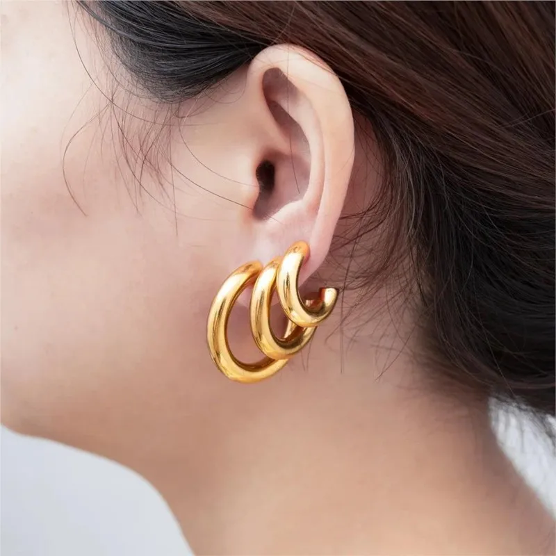 

Hollow C Shape Hoop Earring Simple 316L Stainless Steel Jewelry Waterproof 18K Gold Plated Silver Color Women Earrings
