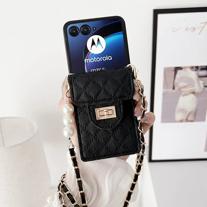 Stylish Butterfly Cardholder Crossbody Phone Case with Pearl Chain
