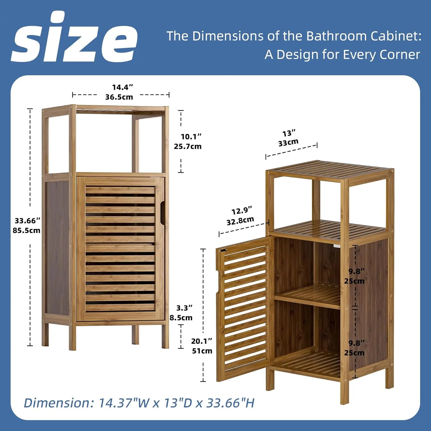 Bathroom Cabinet, Bamboo Floor Cabinet Free Standing, 4 Tier Sofa Side Storage Cupboard for Living Room Kitchen Bedroom, Walnut