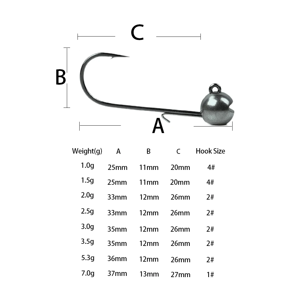 Fishing Lure Tungsten Jig Head Hook 1g 1.5g 2g 2.5g 3g 3.5g 5.3g 7g Barbed Shaky Head Rig Rockfish Soft Lure