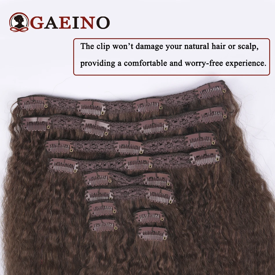 Kinky Straight Clip In Human Hair Extensions 10Pcs/Set 4# Chocolate Brown Light Brown 14-28Inch