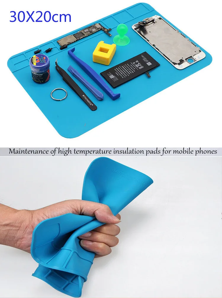 30X20cm Blue Repair Pad Insulation Heat-Resistant Solder Station Silicon Soldering Mat Work Pad Desk for BGA Soldering Station 6