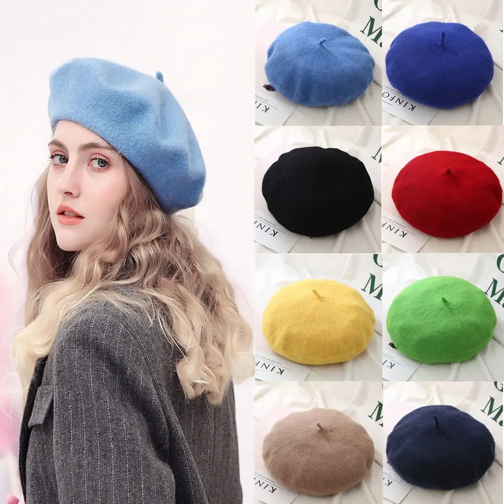 

Wool Beret Hats Women Winter French Hat Girls Solid Color Fashion Autumn Winter Beret Hat For Women Flat Cap Hat Felt Berets