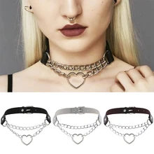 

Gothic Punk Leather Choker Heart Pendant Chain Buckle Collar Necklace Jewelry For Women Girl Gothic Accessories