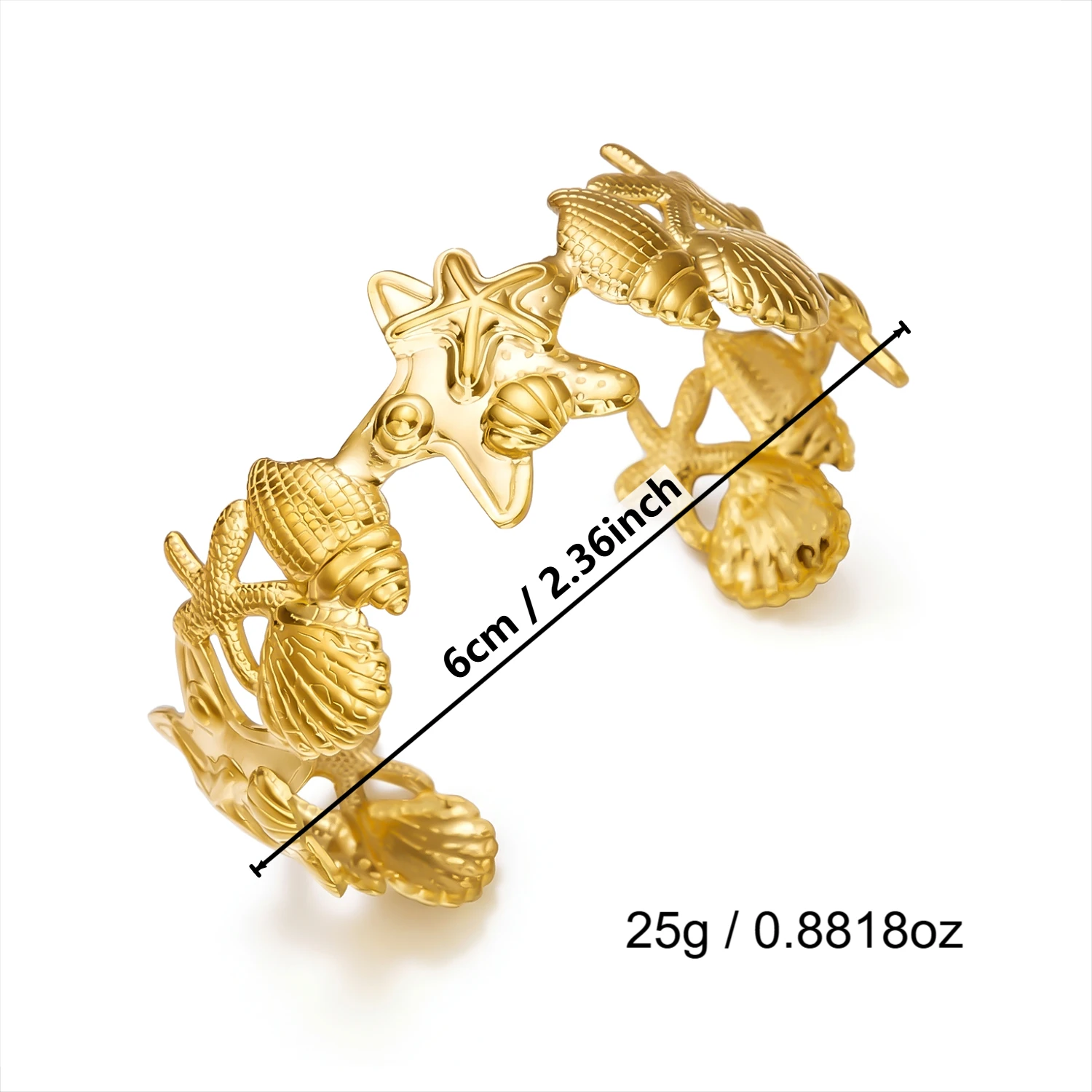 Ozean-Stil Seestern Edelstahl Manschettenarmband für Frauen Böhmische Geometrie Goldfarben Armreif Sommer Party Schmuck Geschenk – Detail 9
