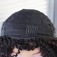 Perruque de cheveux humains afro crépus bouclés 4C, demi-tête, noir naturel # 1B Noir de jais # 1 perruque pleine tête vierge Remy fabriquée à la machine pour femme 3