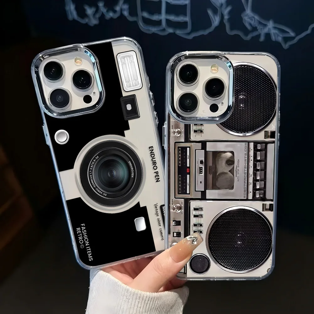 Vintage-Inspired Transparent Soft Phone Case with Retro Recording Device Design