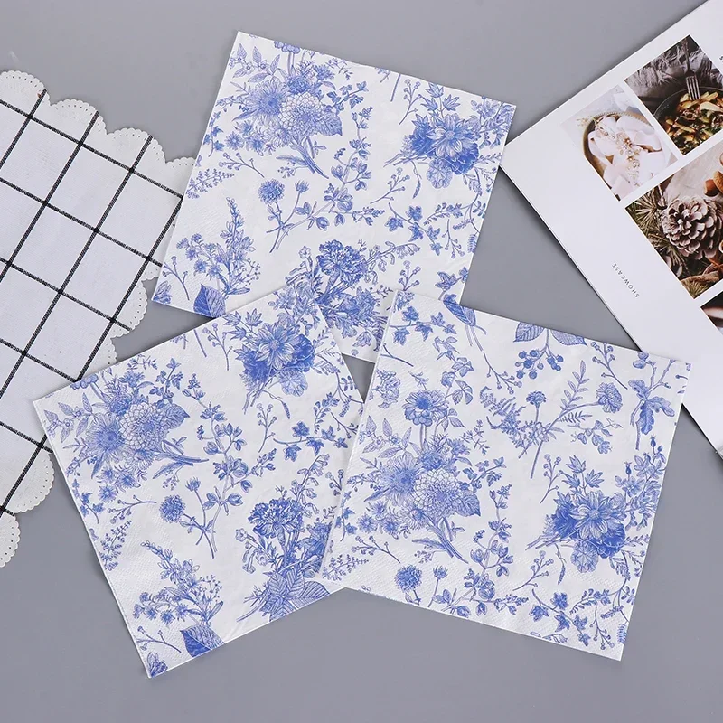 20pcs/pac Classic Blue Cyanotype Colored Paper Napkins Printed Napkins Chinese Style Virgin Wood Pulp Paper Placemats paper napkins disposable paper placemats