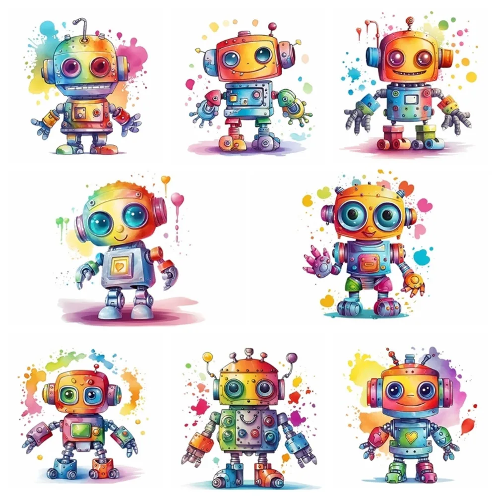 

20CM Cartoon Colorful Little Robot Heat transfer Iron-On Patches For Clothes DIY Washable Thermal Sticker T-Shirt Applique Patch