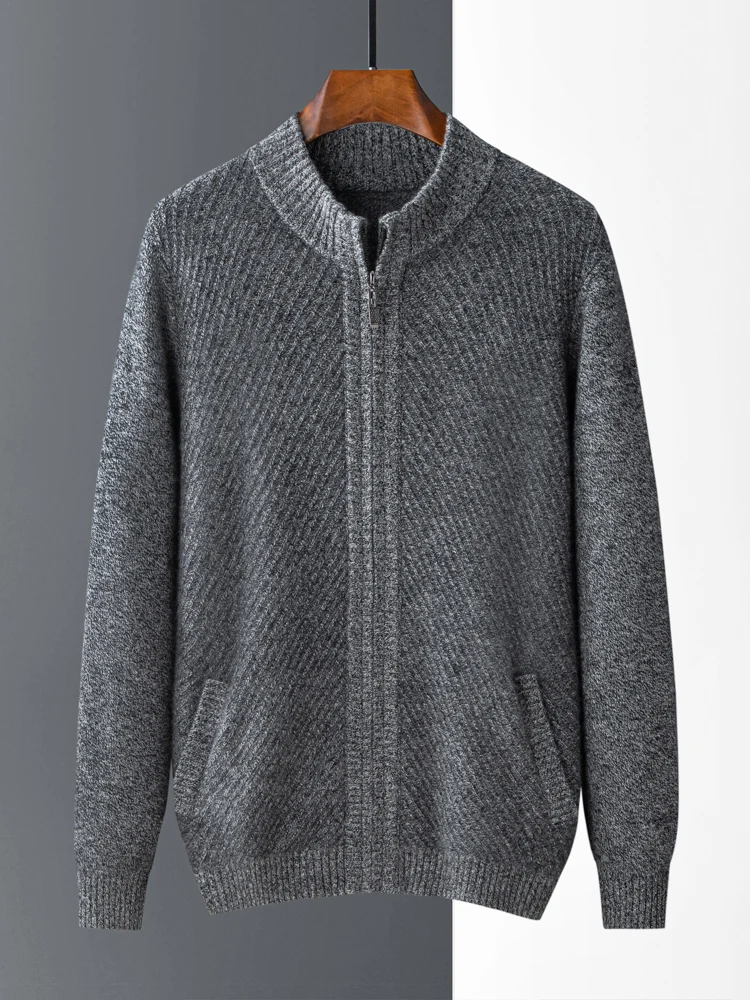 Autumn and Winter New 100% Cashmere Zipper Cardigan Men Sweater Coat Shirt Loose Plus Size Sweater Casual Knitted Coat Jacket