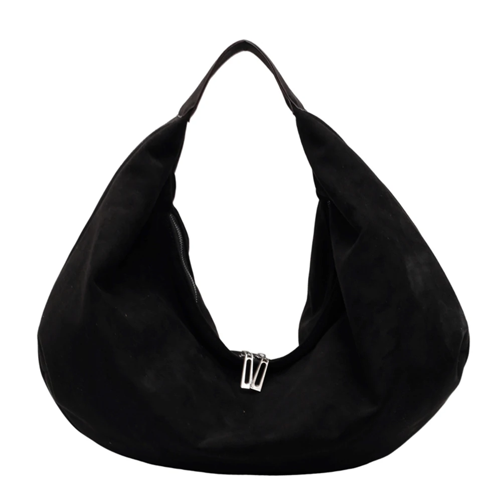 Female Bag Suede Quality Shoulder Bag with Zipper Solid Casual Top-Handle Bags Large Capacity Women Underarm Bag Travel Tote Bag