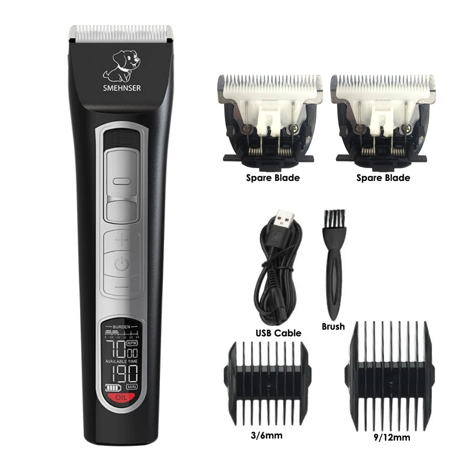Smehnser Dog Hair Clipper Pet Grooming Trimmer Professional Rechargeable Low Noise Pet Cat Hair