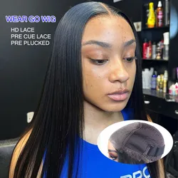 Glueless Wig Straight 5x5 HD Lace Closure Wig Human Hair For Women Ready To Wear Pre Cut Pre Plucked  Lace Front Wigs