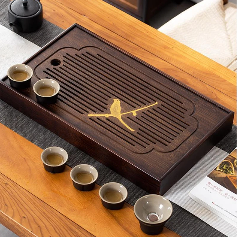 

Bamboo Wooden Tea Tray Household Simple Bamboo Tray Kung Fu Tea Set Draining Long Dry Bubble Tray Small Water Storage Tea Table