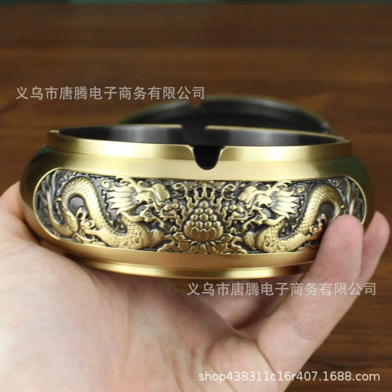 

Tang Teng creative pure copper solid Shuanglong ashtray home office tea table Chinese high-end brass