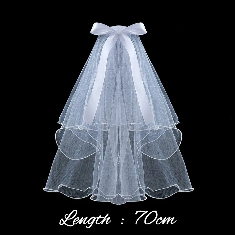 50cm 70cm Elegant White Bridal Veil With Hair Clip Simple Double Layer Wedding Veil White Pink Black Bow Bachelorette Party Veil 5