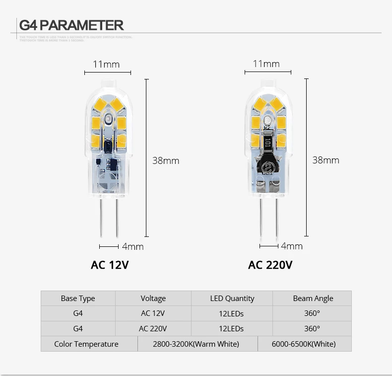 Description Picture 3 of item5/ 10pcs Mini G4 G9 LED bulb 3W 5W COB LED Bulb led lamp DC12V AC 220V 110V Corn Lights replace Halogen Spotlight Chandelier