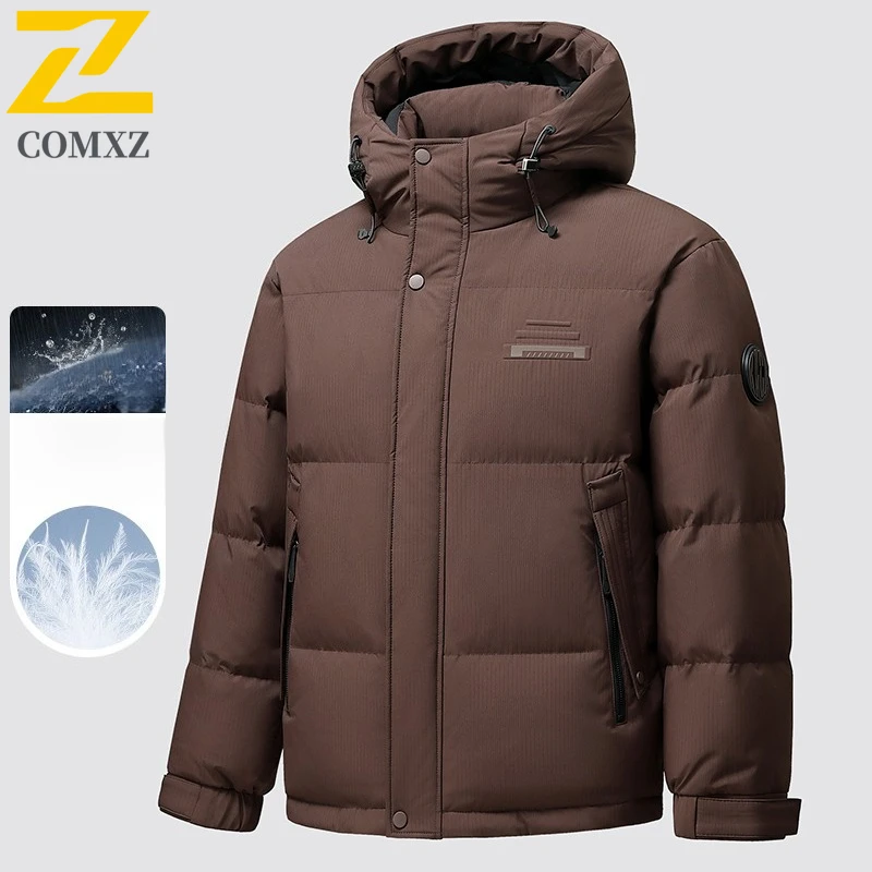 COMXZ Warm Puffer Jacket Hooded Minimalist Solid Color Snow Ski Padded Jacket Travel Windproof Quilted Jacket Men's Clothing