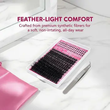 Kit Riutilizzabile per Extension Ciglia con Ciglia a Ciuffetti Individuali, Set Facile da Applicare Fai-da-Te con Pinzette per Trucco da Viaggio