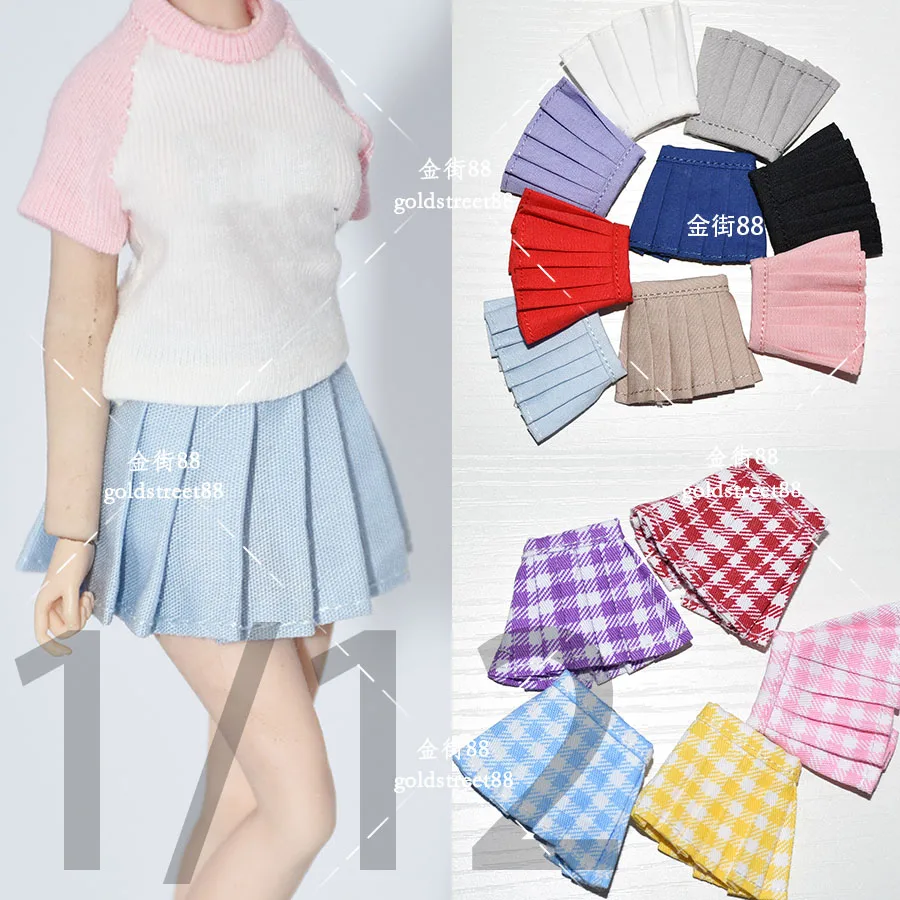 1/12 Female Doll Red Plaid Skirt Khaki Pleated Skirt for 6 Inch Doll