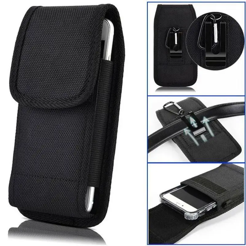 Black Nylon Universal Phone Pouch Belt Clip Case