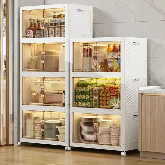 โมเดิร์น Multi-Layer Storage Rack ล้อพลาสติกตู้ครัว Home KITCHEN Sideboards พับห้องนอนตู้ 1