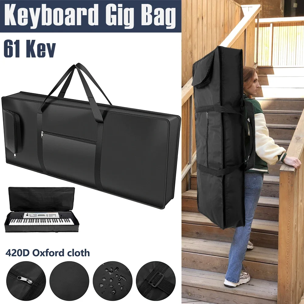 61 Key Keyboard Gig Bag 420D Oxford Cloth Electric Piano Case Portable Keyboard Case with Handle and Adjustable Shoulder Strap