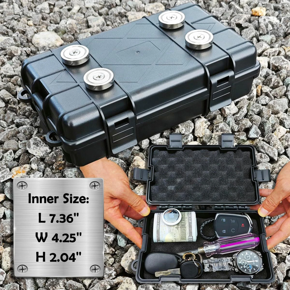 SunHalo Gear Upgraded Magnetic Key Holder Under Car, Hide A Key Outside Waterproof Magnetic Key Box For Under Car Large Hide Box Magnetic Storage Box, Black