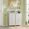 5 Drawers Dresser with Charging Station, Tall Night Stand with Open Shelf, Storage Tower with PVC & Fabric Drawer 4