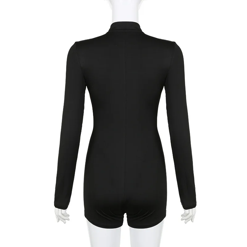 Mono corto sexy de color liso con cuello redondo para mujer, moda de verano, ajustado, de manga larga, ropa de calle para mujer, mono Y2k