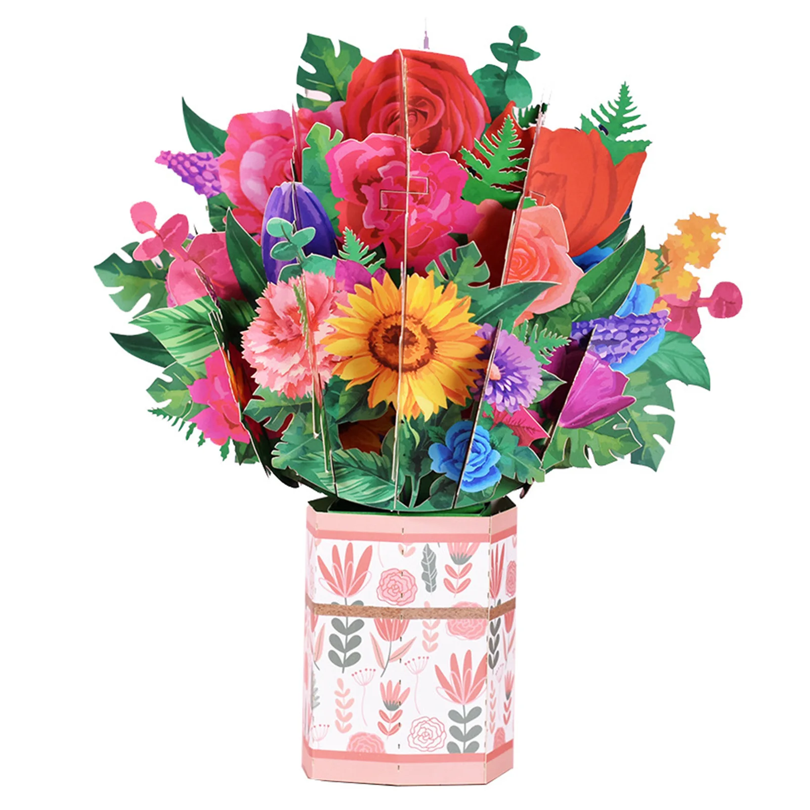 3D Paper Flowers Greeting Cards Floral Handmade Color Printing Popup Greeting Cards with Envelope for Day Anniversary
