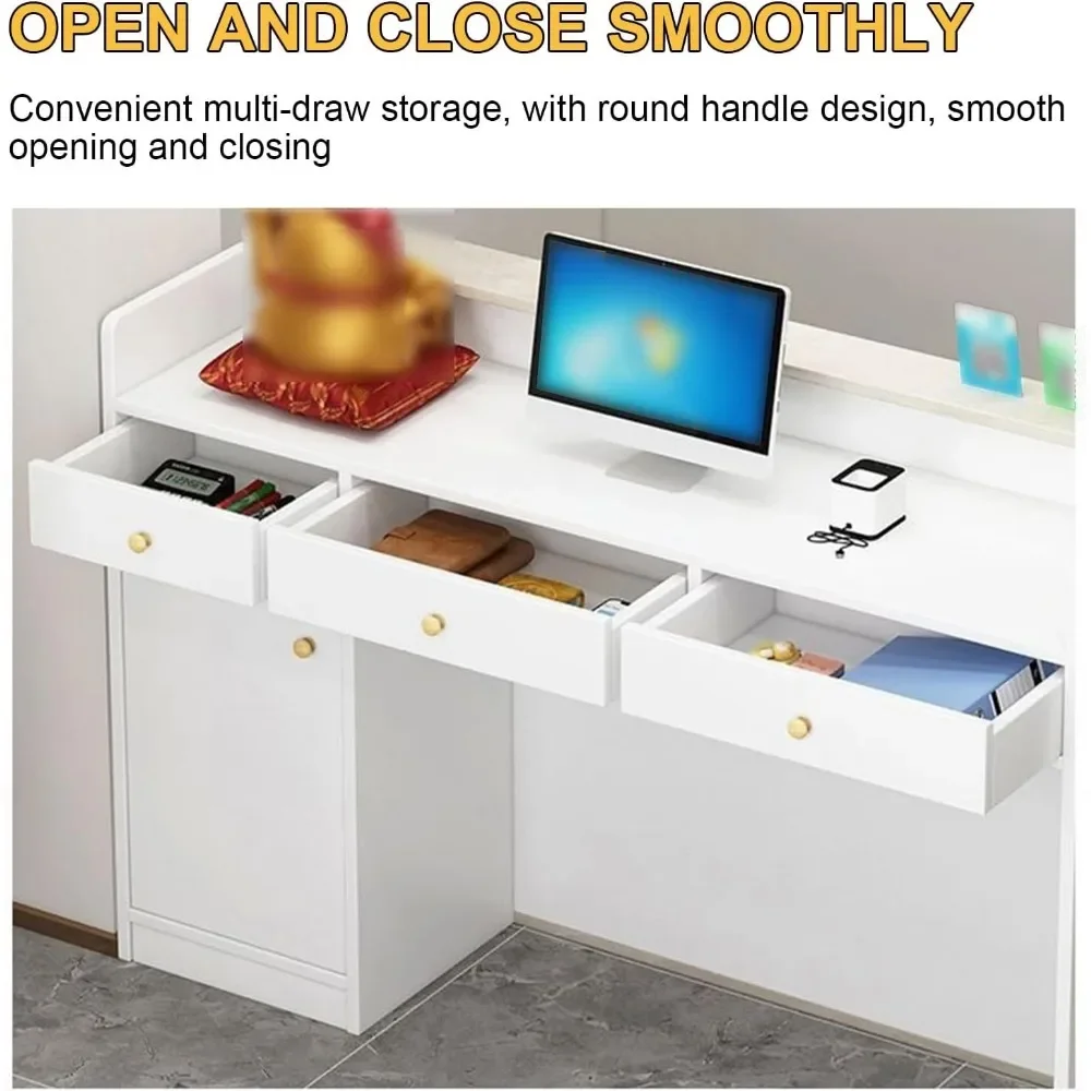 Receptionist Desk Retail Checkout,Reception Table with Private Panels,Modern Front Table Equipped Lockers & Storage Shelves