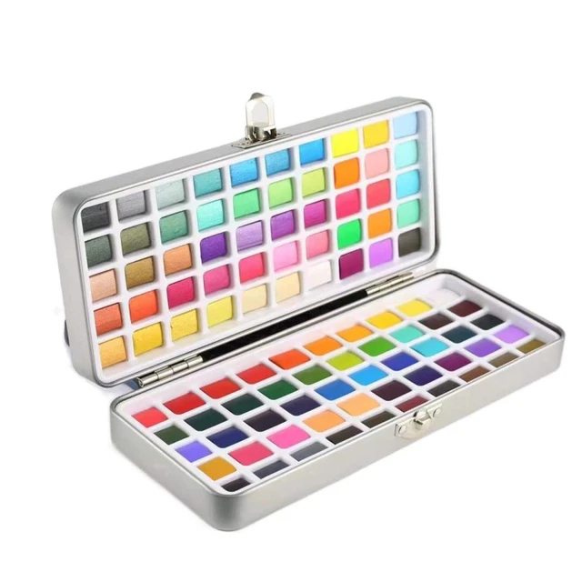 90 Color Solid Watercolor Paint Set Basic Neone Glitter - Temu