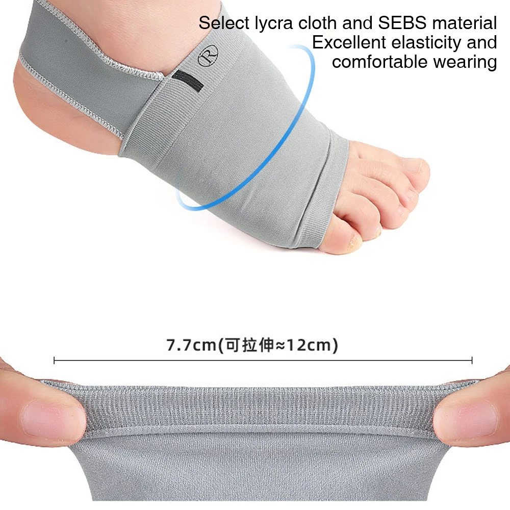 1Pair Arch Support Sleeve Cushioned Soft Elastic Gel Pad Fabric Arch Sock for Flat Foot Pain Relief Plantar Fasciitis Heel Spurs